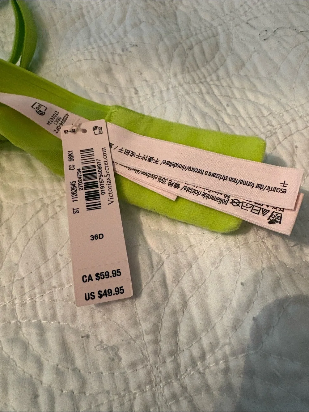 NWT Victorias Secret Lightly Lined Underwire Bra in Lime Green sz 36D